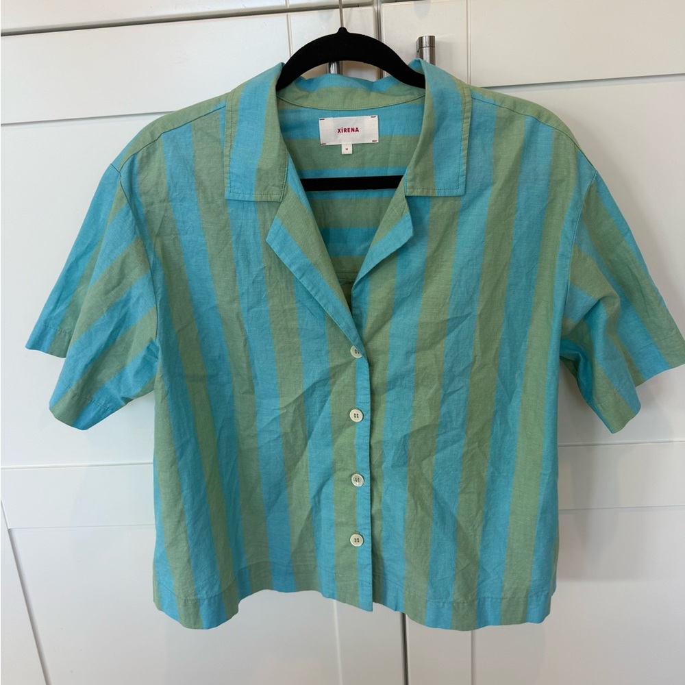 Xirena - SET - Striped Blue and Green Button-Up Shirt